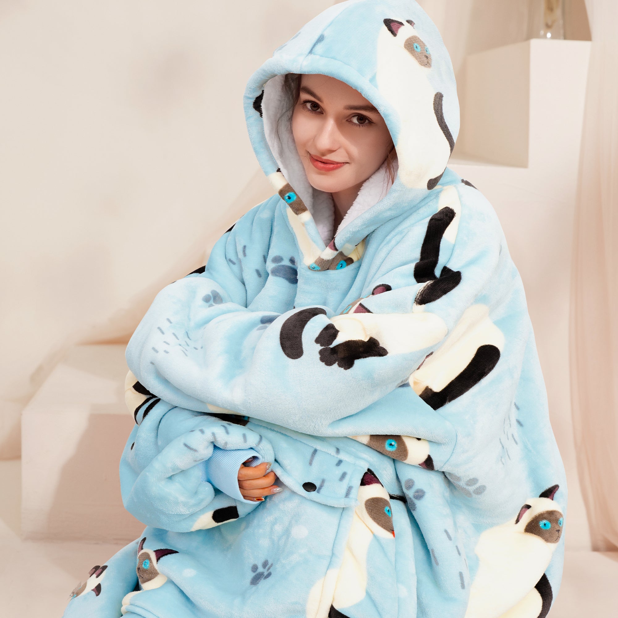 Blue Cat Blanket Hoodie - NARECTE