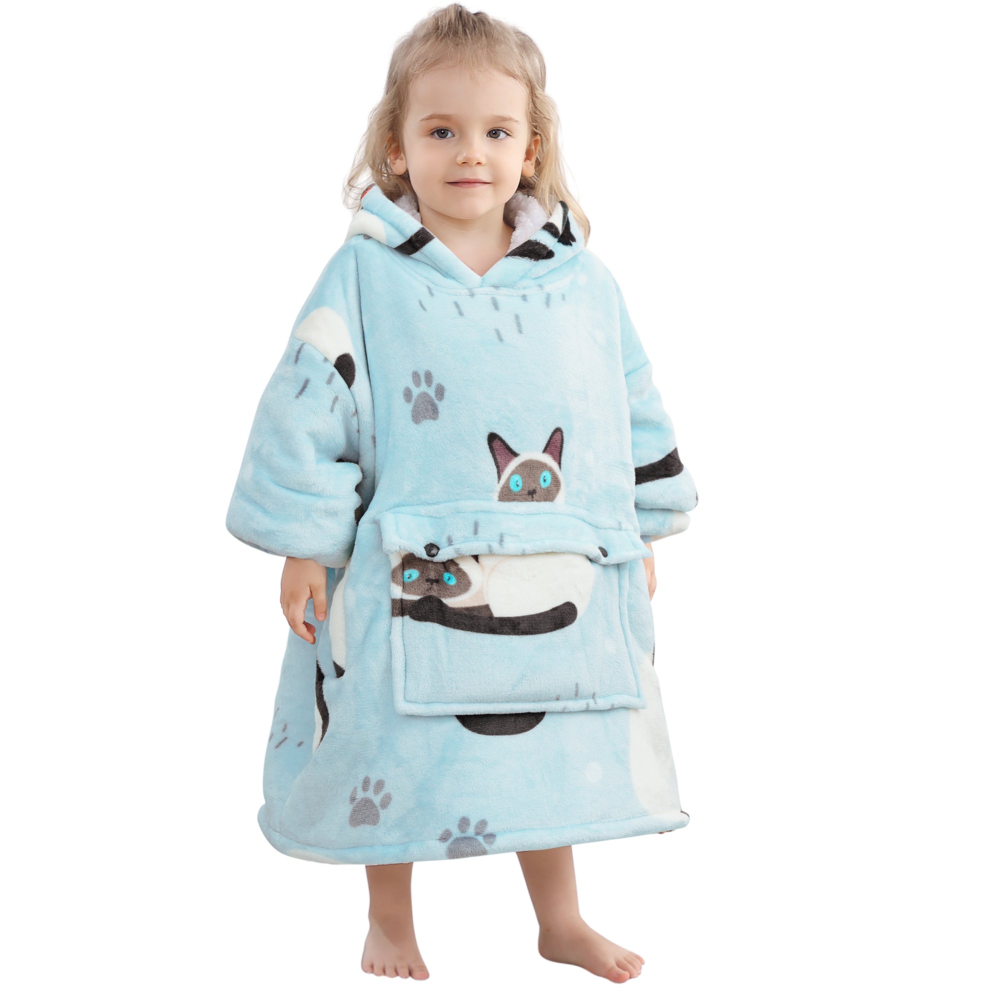 Blue Cat Blanket Hoodie Kids - NARECTE