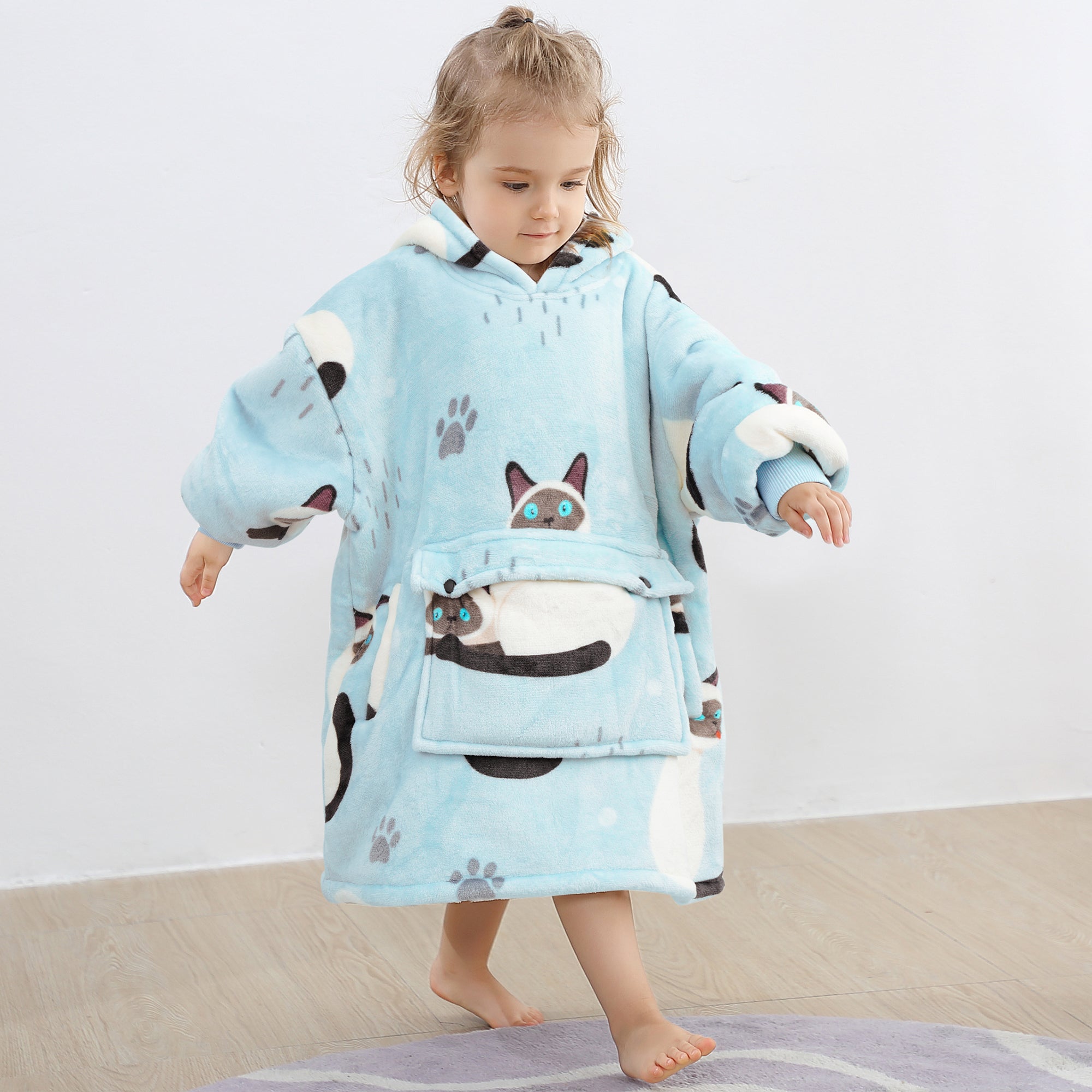 Blue Cat Blanket Hoodie Kids - NARECTE