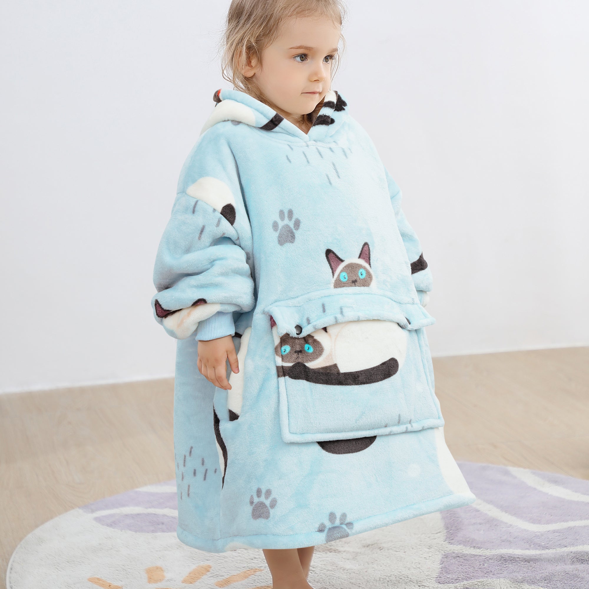 Blue Cat Blanket Hoodie Kids - NARECTE