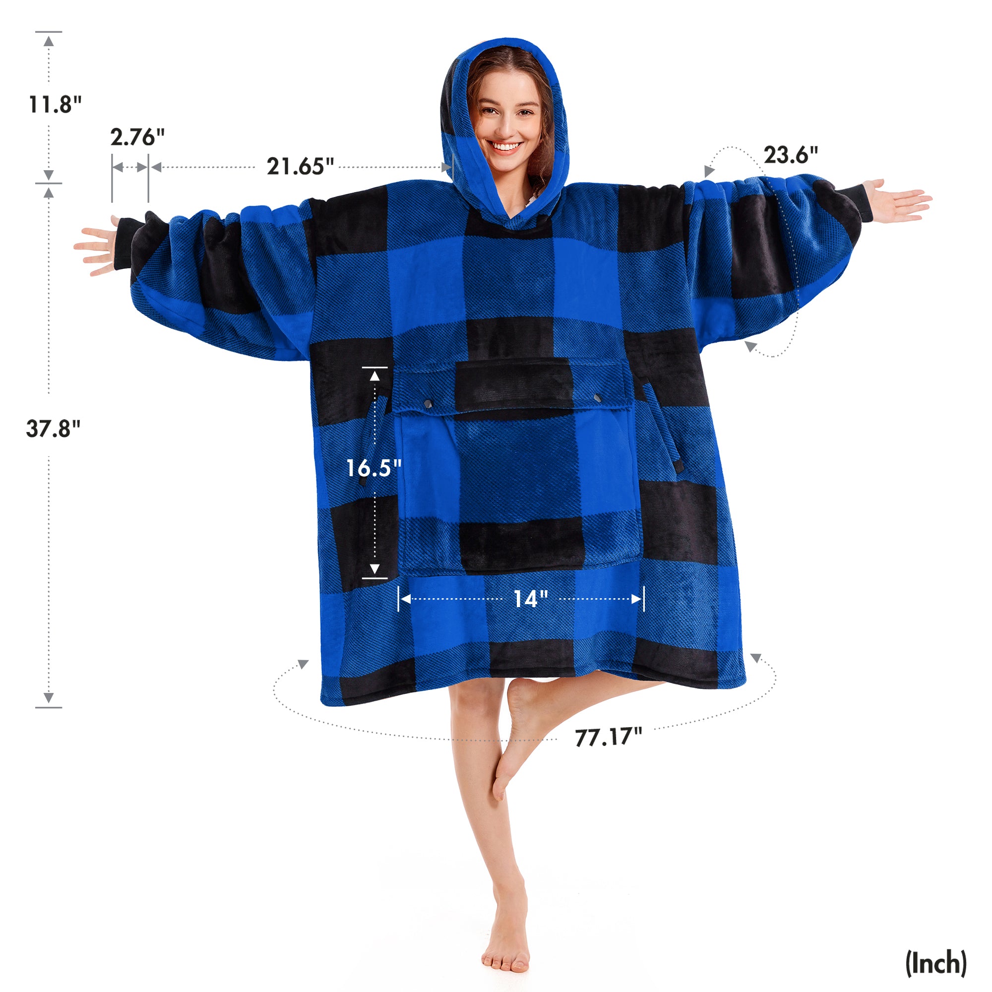 Blue Plaid Blanket Hoodie - NARECTE