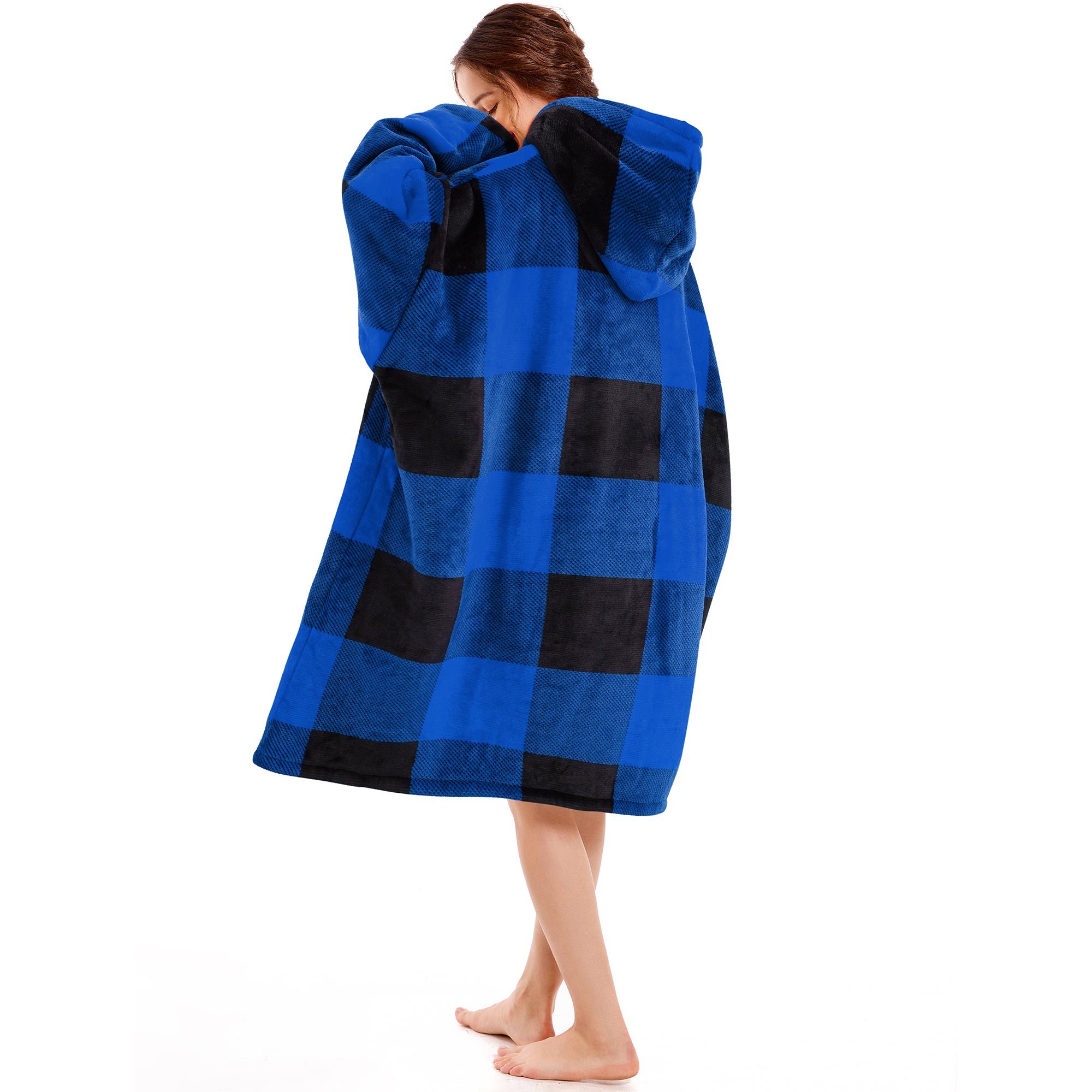 Blue Plaid Blanket Hoodie - NARECTE