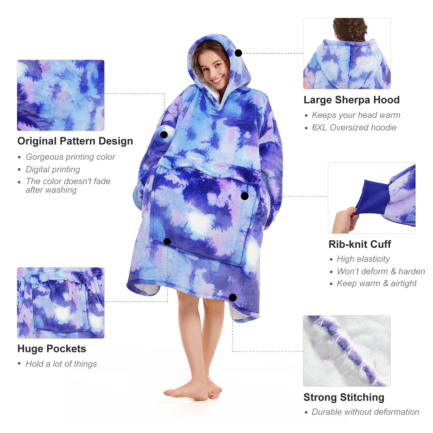 TieDye Blue Blanket Hoodie - NARECTE