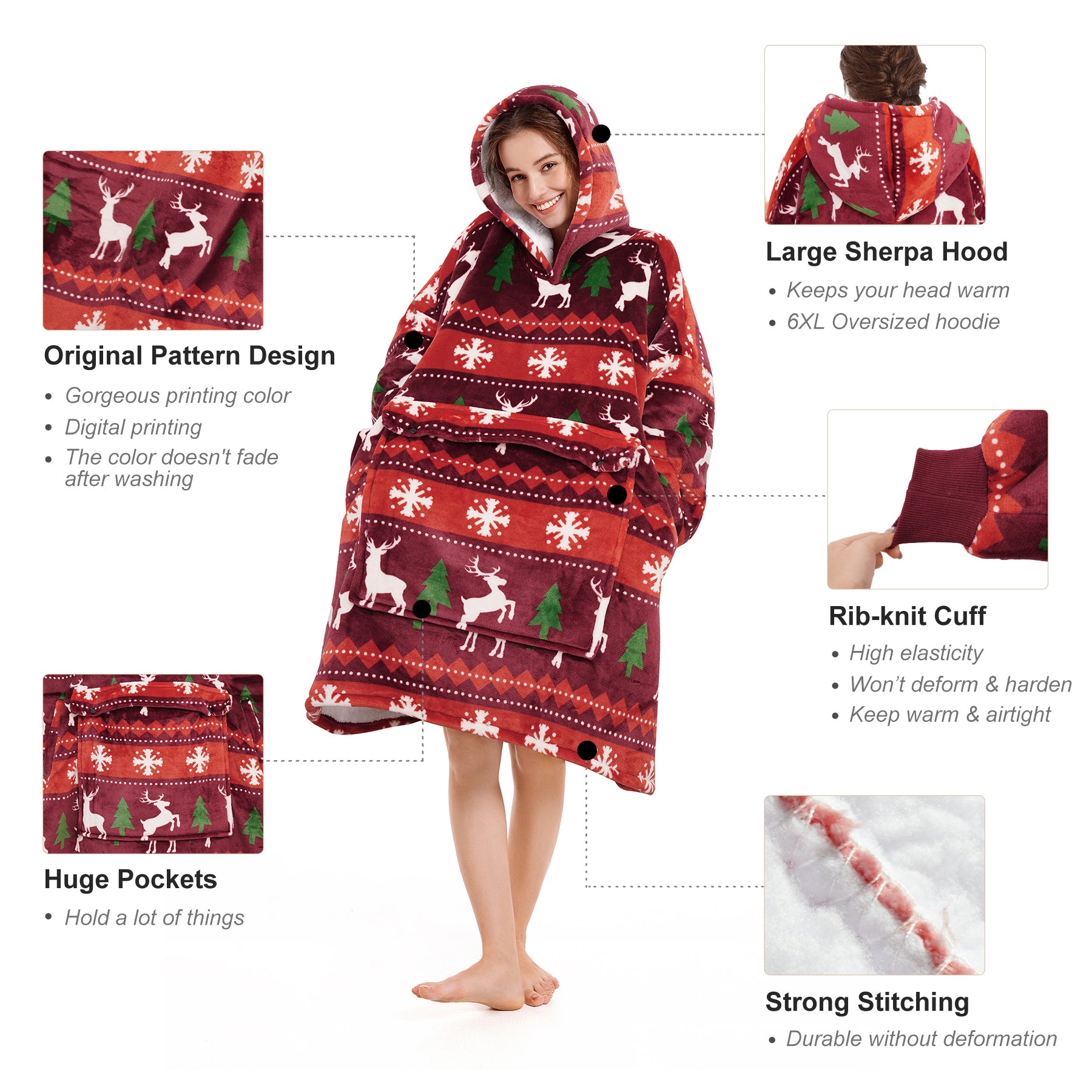 Christmas Reindeer Blanket Hoodie - NARECTE