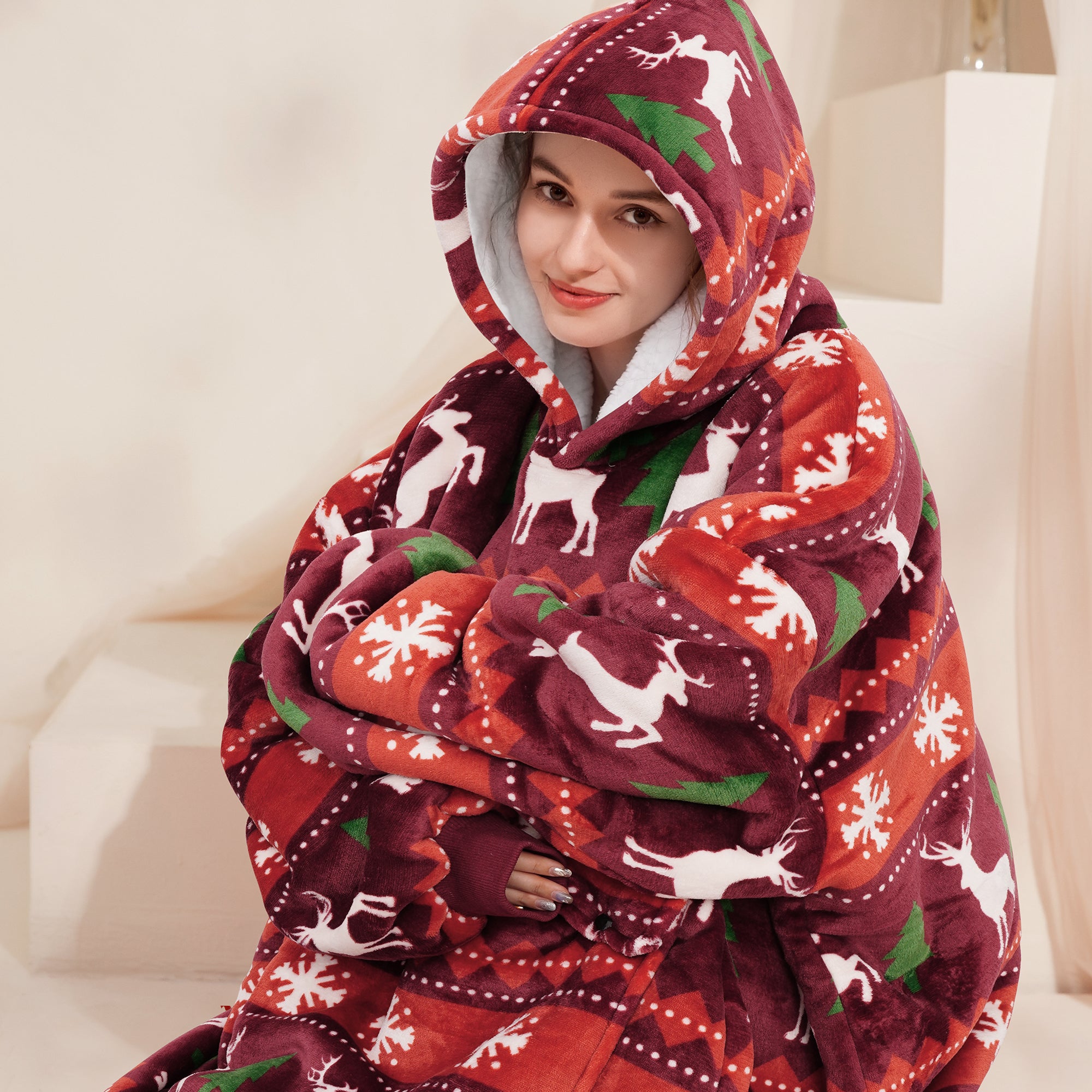 Christmas Reindeer Blanket Hoodie - NARECTE