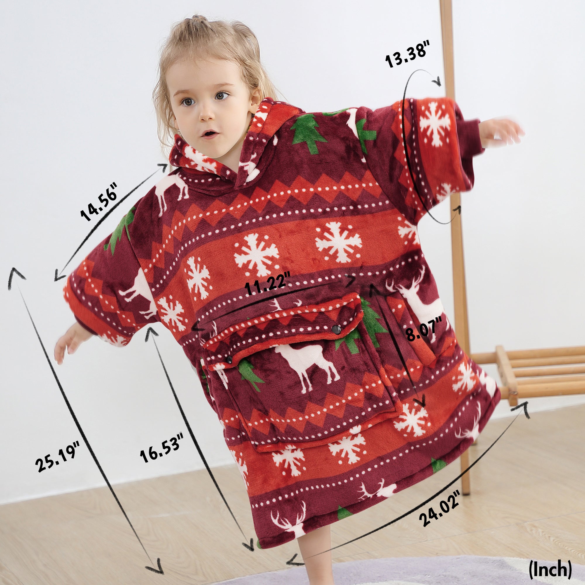 Christmas Reindeer Blanket Hoodie Kids - NARECTE