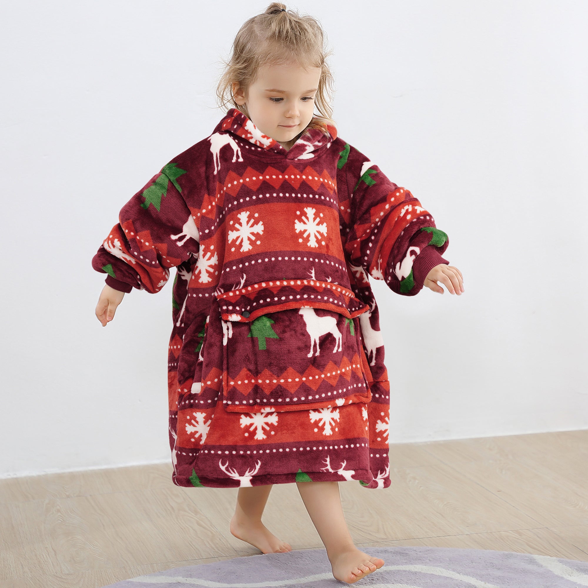 Christmas Reindeer Blanket Hoodie Kids - NARECTE