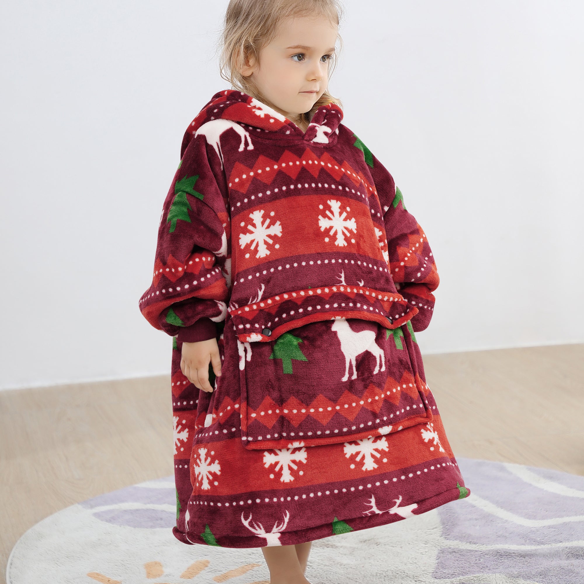 Christmas Reindeer Blanket Hoodie Kids - NARECTE