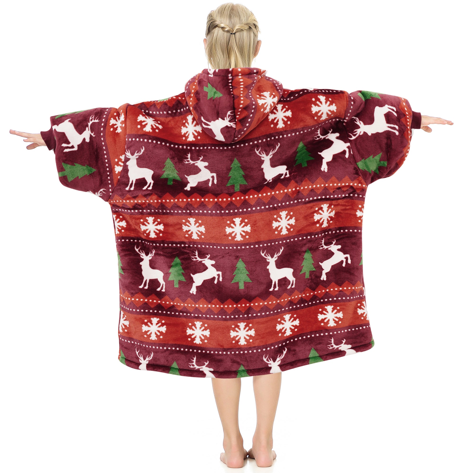 Christmas Reindeer Blanket Hoodie Teen - NARECTE