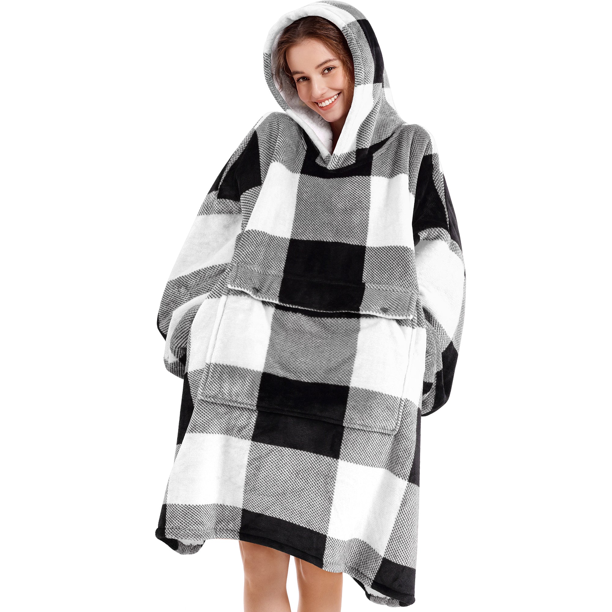 Grey Plaid Blanket Hoodie - NARECTE