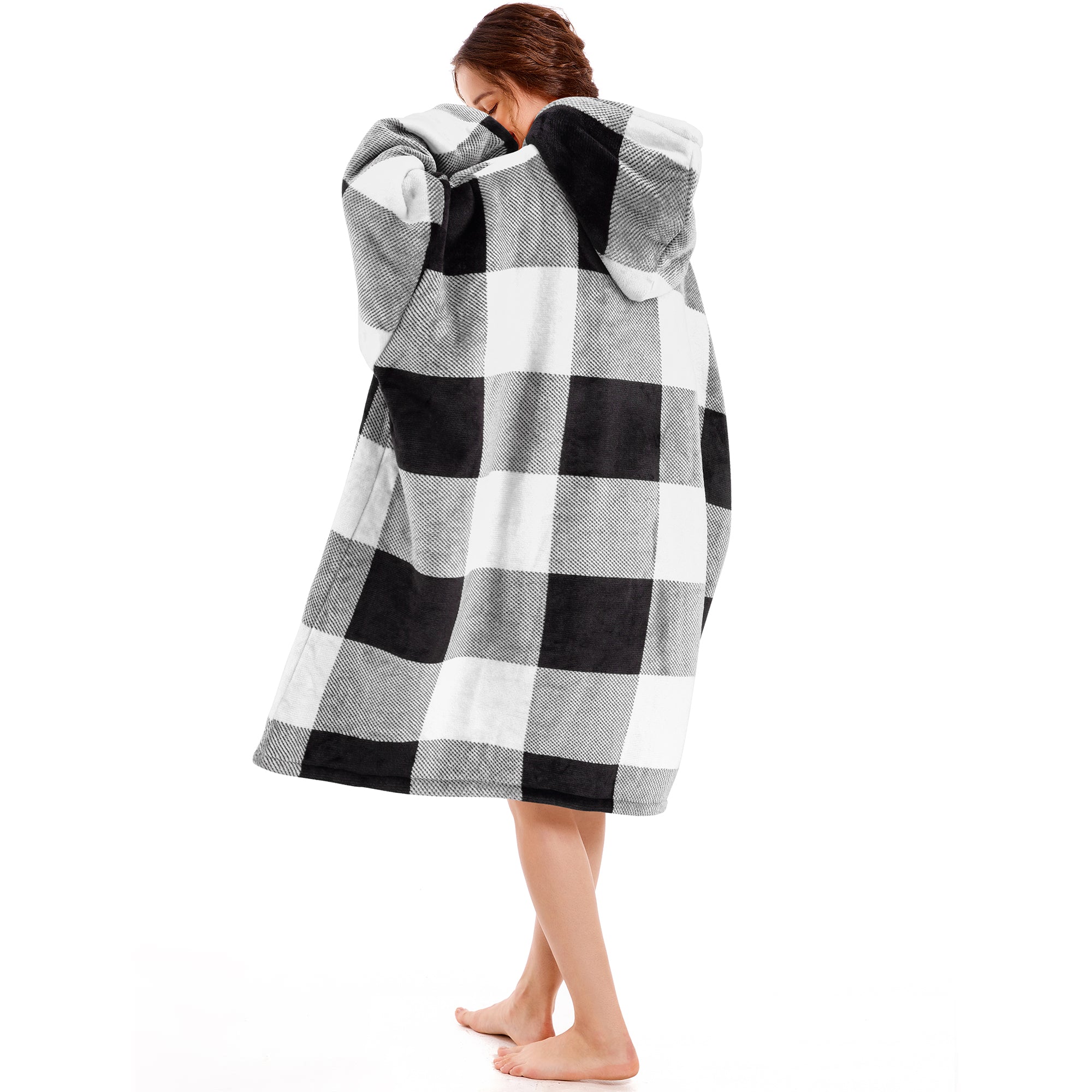 Grey Plaid Blanket Hoodie - NARECTE