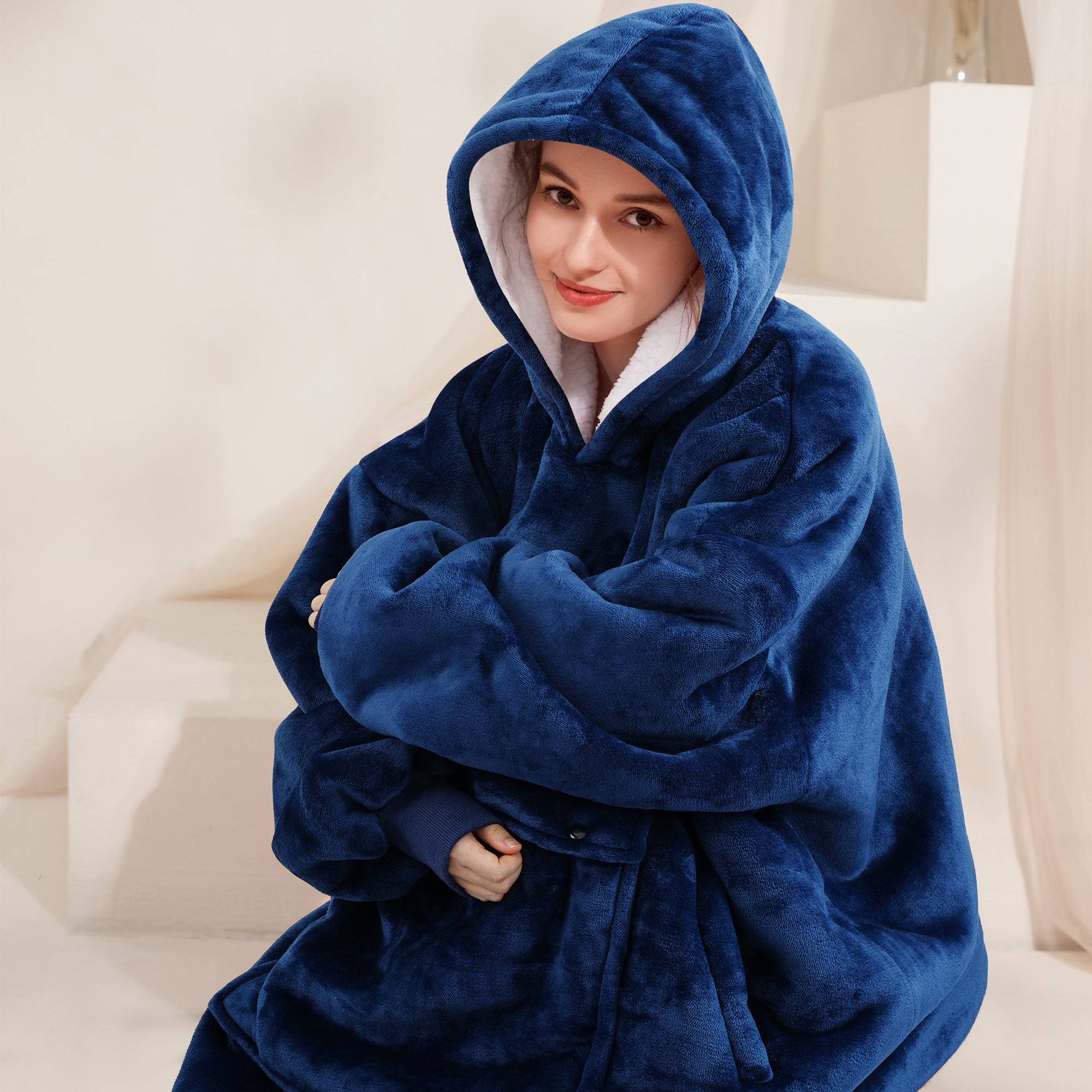 Navy Blue Blanket Hoodie - NARECTE