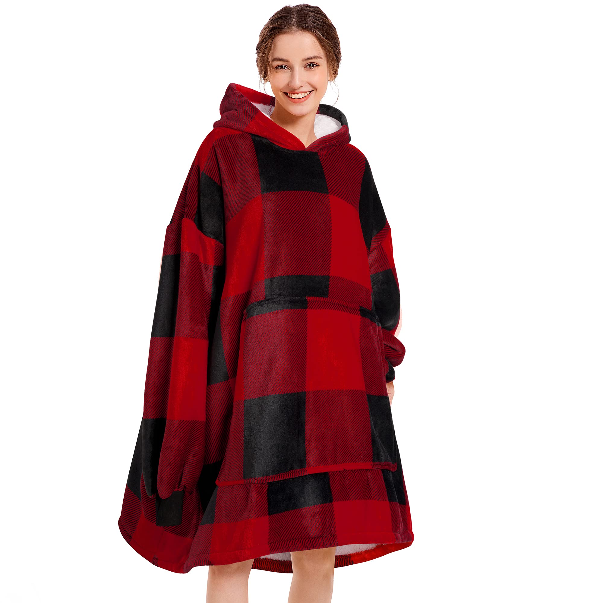 Red Plaid Blanket Hoodie - NARECTE