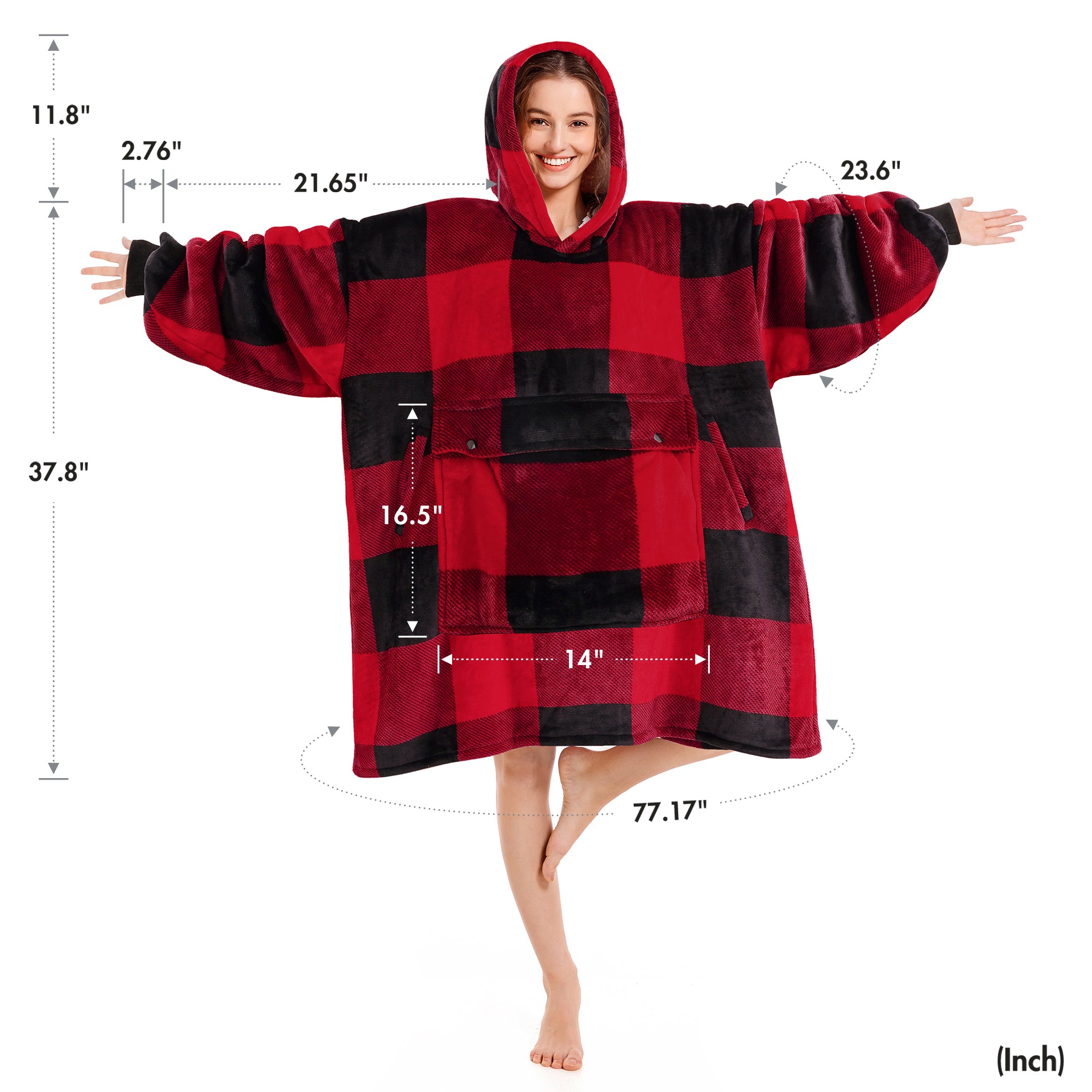 Red Plaid Blanket Hoodie - NARECTE