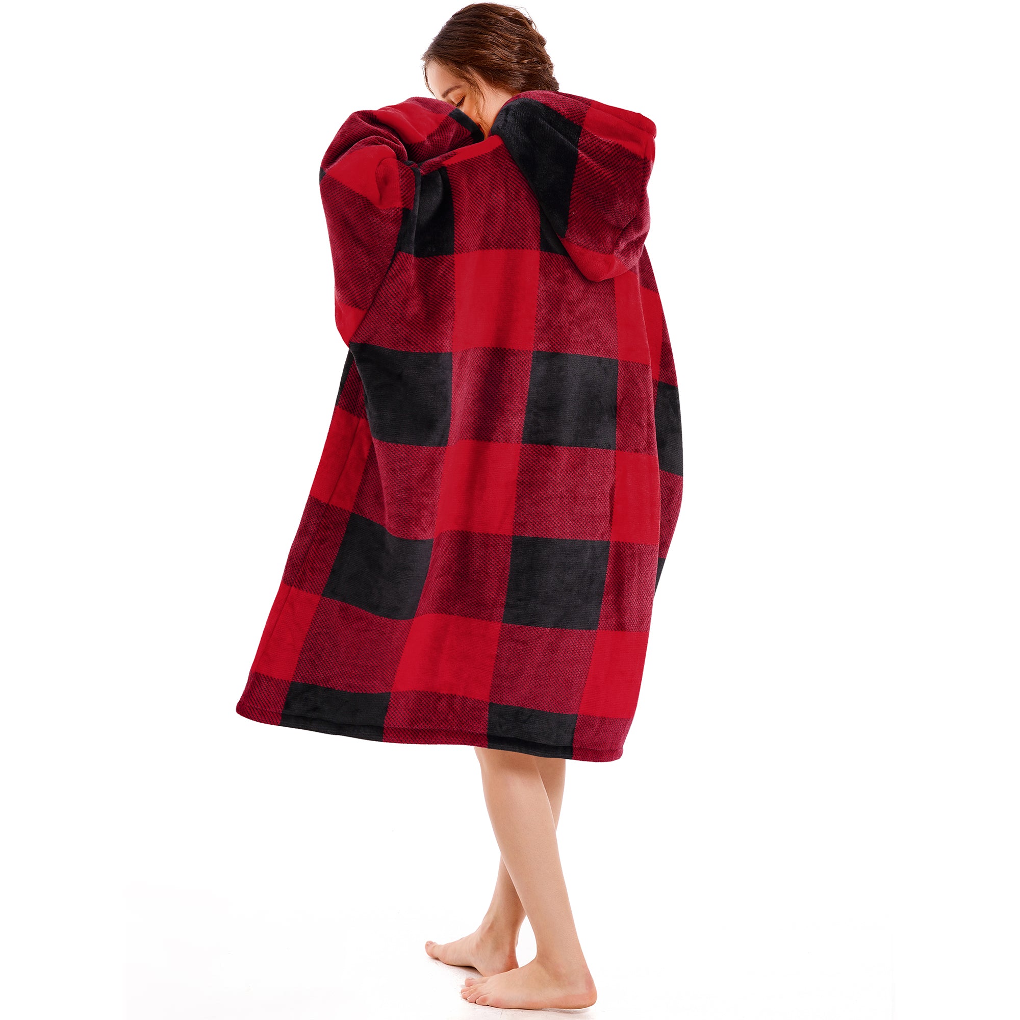 Red Plaid Blanket Hoodie - NARECTE